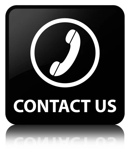 Зв'язатися з нами (значок телефону круглої рамки) чорна квадратна кнопка — стокове фото