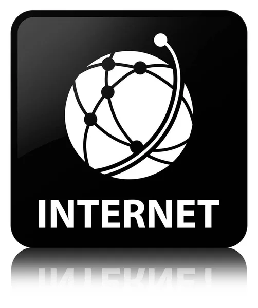 Internet (ícone de rede global) botão quadrado preto — Fotografia de Stock