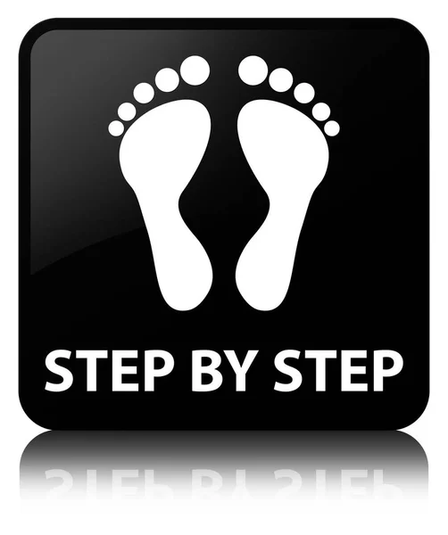 Step by step (footprint icon) black square button — Stock Photo, Image