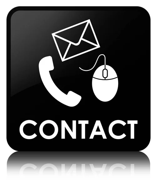 Kapcsolat (telefon, e-mail és egér ikon) fekete négyzet gomb — Stock Fotó