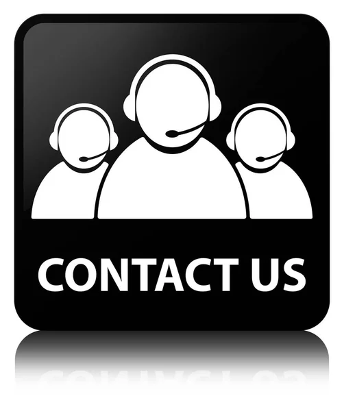 Contáctenos (icono del equipo de atención al cliente) botón cuadrado negro — Foto de Stock
