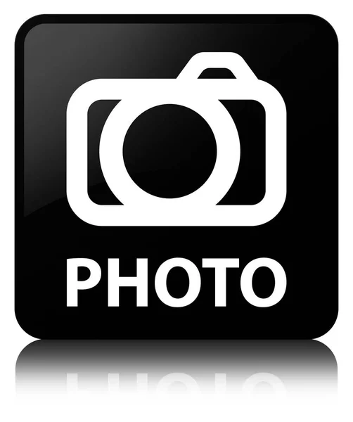 Foto (icona della fotocamera) pulsante quadrato nero — Foto Stock