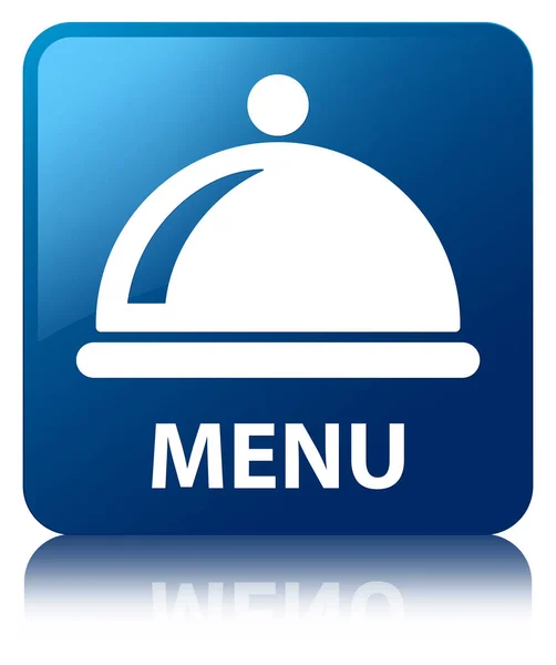 Menú (icono de plato de comida) botón cuadrado azul — Foto de Stock