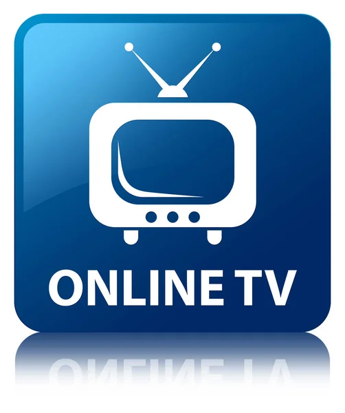 Online tv niebieski przycisk kwadratowy — Zdjęcie stockowe