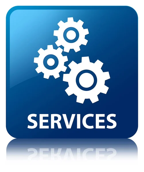 Serviços (ícone de engrenagens) botão quadrado azul — Fotografia de Stock