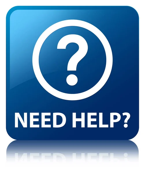Necesita ayuda (icono de la pregunta) botón cuadrado azul — Foto de Stock