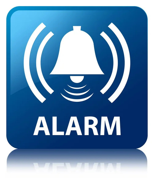 Alarme (icône cloche) bouton carré bleu — Photo