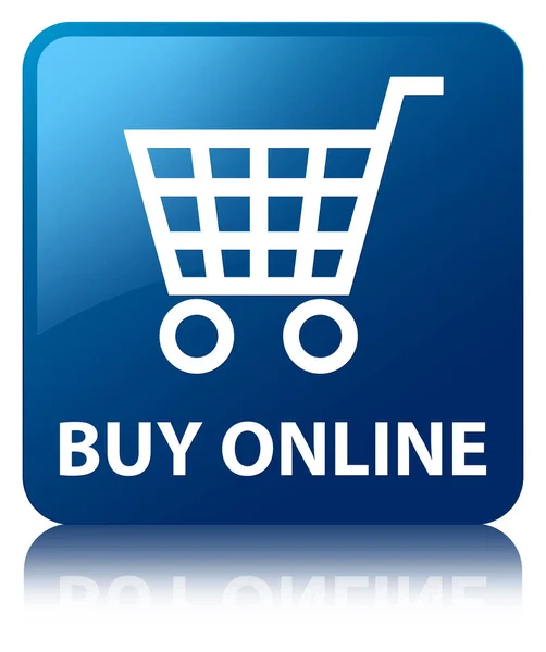 Купить онлайн синюю квадратную кнопку — стоковое фото