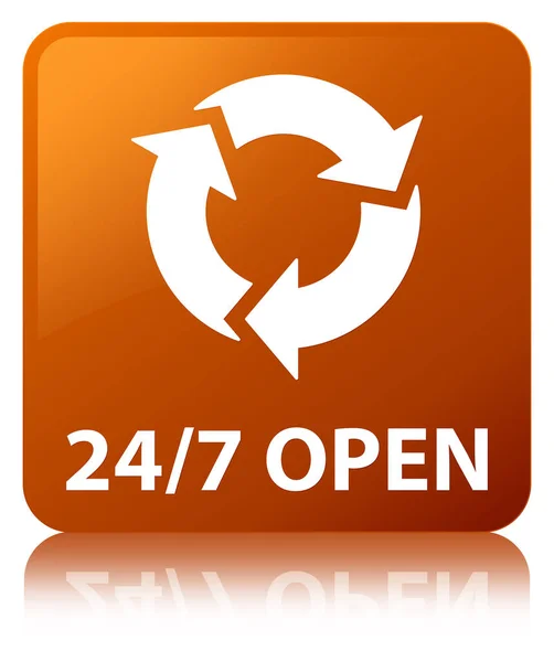 24/7 open brown square button — Stock Photo, Image