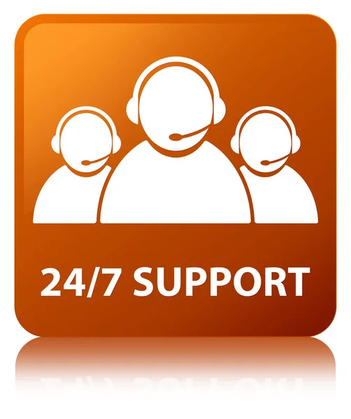 24 / 7 Supporto (icona del team di assistenza clienti) pulsante quadrato marrone — Foto Stock