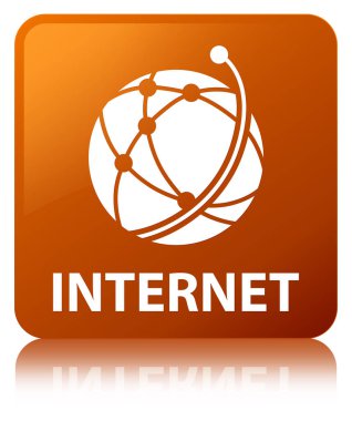 Internet (küresel ağ simgesini) kahverengi kare düğme
