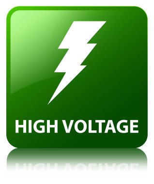Yüksek gerilim (elektrik simgesi) yeşil kare düğme