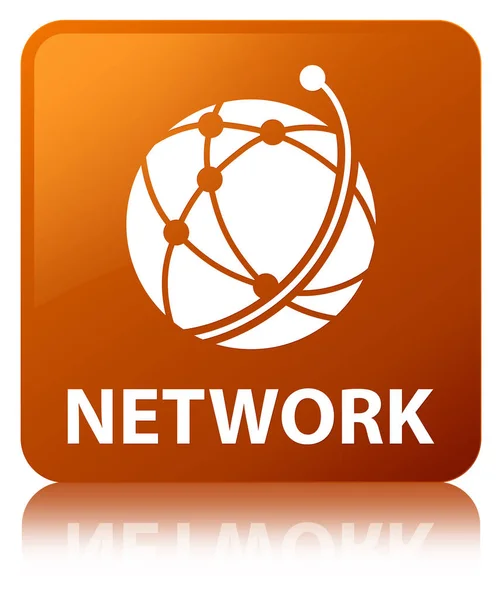 Ağ (küresel ağ simgesini) kahverengi kare düğme — Stok fotoğraf