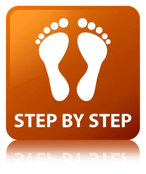 Step by step (footprint icon) brown square button — Stock Photo, Image