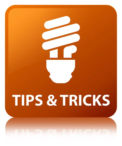Tips and tricks (bulb icon) brown square button — Stock Photo, Image