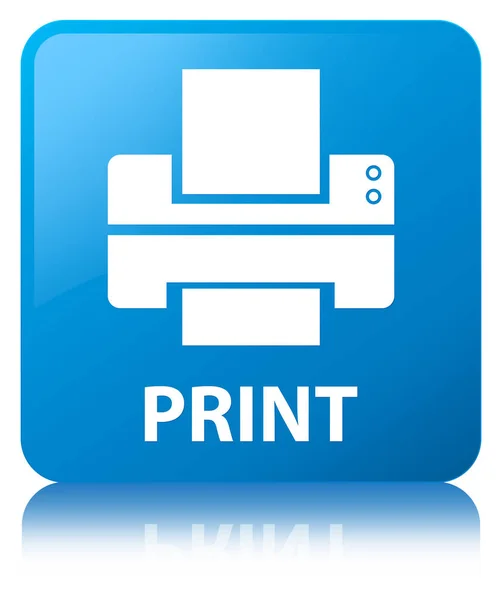 Imprimir (ícone da impressora) botão quadrado azul ciano — Fotografia de Stock