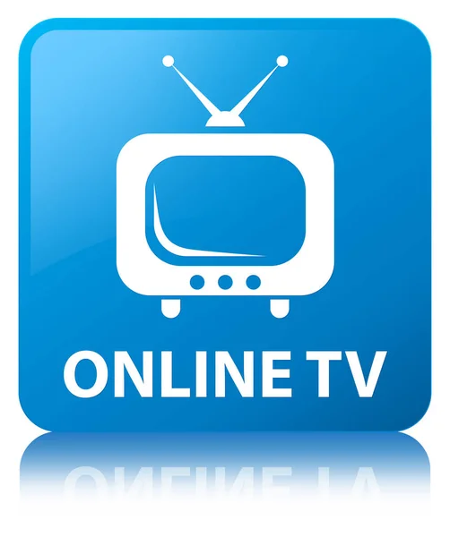 Online tv Cyan-blauen Quadrat-Taste — Stockfoto