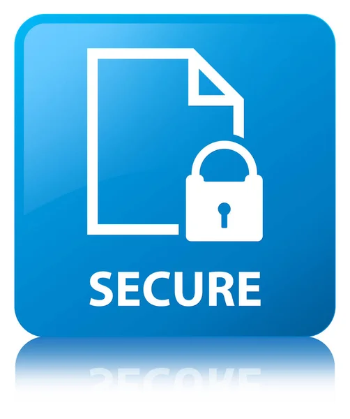 Secure (document page padlock icon) cyan blue square button — Stock Photo, Image