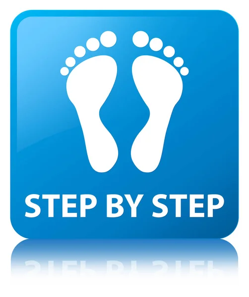 Step by step (footprint icon) cyan blue square button — Stock Photo, Image