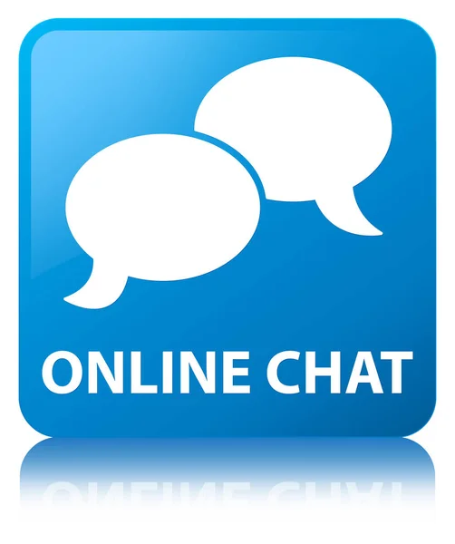 Chat online botão quadrado azul ciano — Fotografia de Stock