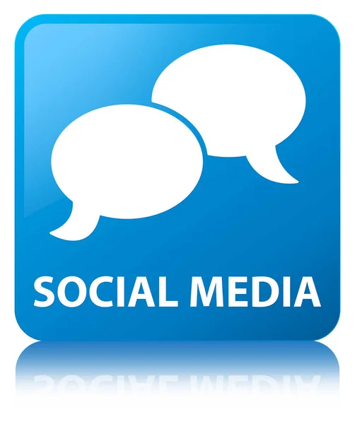 Social media (icona della bolla di chat) pulsante quadrato blu ciano — Foto Stock