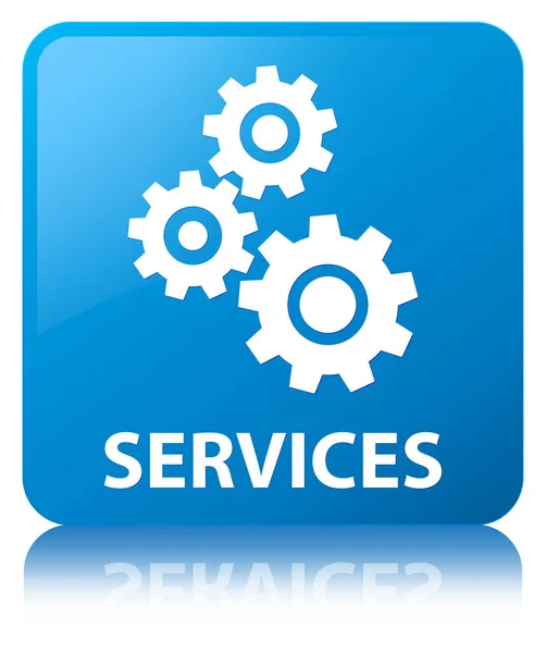 Services (gears icon) cyan blue square button — Stock Photo, Image