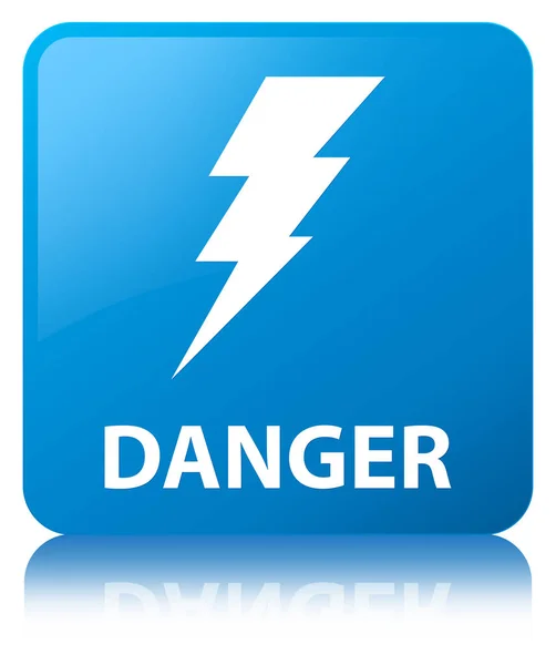Perigo (ícone de eletricidade) botão quadrado azul ciano — Fotografia de Stock