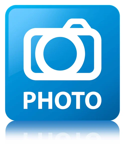 Foto (icona della fotocamera) ciano pulsante quadrato blu — Foto Stock