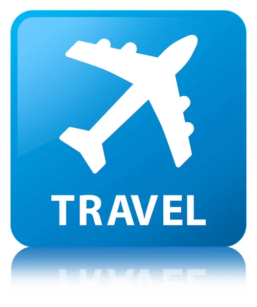 Seyahat (uçak simgesi) camgöbeği mavi kare düğme — Stok fotoğraf