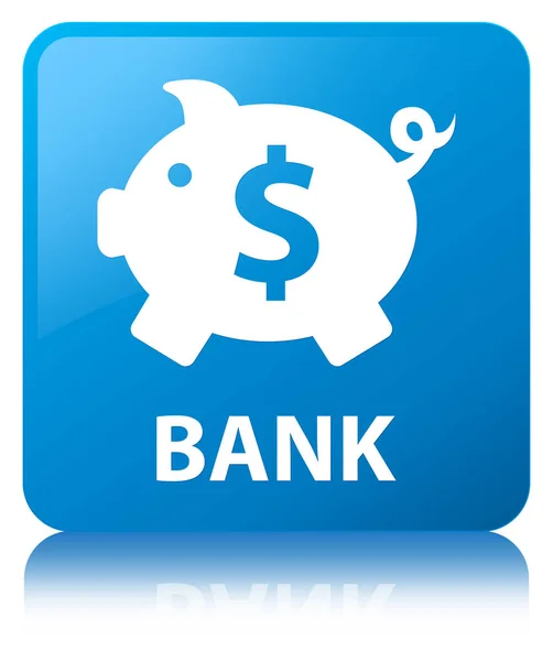 Banco (signo de dólar caja de cerdito) botón cuadrado azul cian —  Fotos de Stock