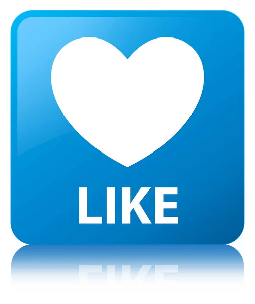 Like (heart icon) cyan blue square button — Stock Photo, Image