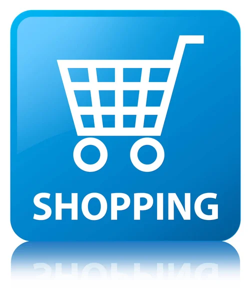 Shopping cyan blå fyrkantig knapp — Stockfoto