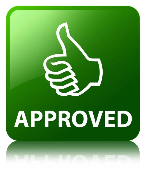 Approved (thumbs up icon) green square button — Stock Photo, Image