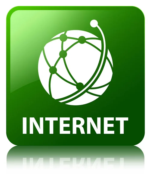 Internet (ícone de rede global) botão quadrado verde — Fotografia de Stock