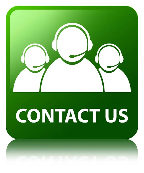 Contacte-nos (ícone da equipe de atendimento ao cliente) botão quadrado verde — Fotografia de Stock