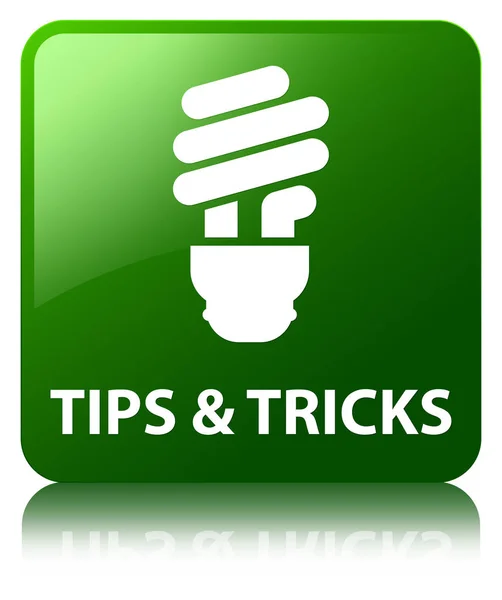 Tips and tricks (bulb icon) green square button — Stock Photo, Image