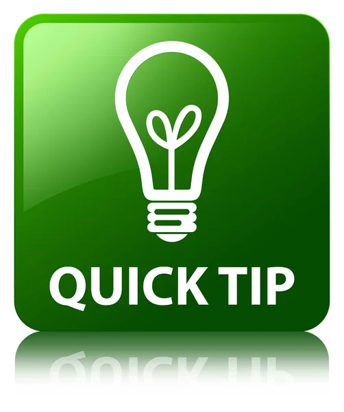 Dica rápida (ícone da lâmpada) botão quadrado verde — Fotografia de Stock