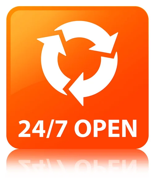 24/7 open orange square button — Stock Photo, Image