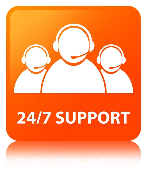 24 / 7 Support (Kundenbetreuungsteam-Symbol) orange quadratische Taste — Stockfoto