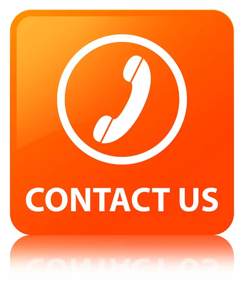 Зв'язатися з нами (значок телефону круглої рамки) помаранчева квадратна кнопка — стокове фото