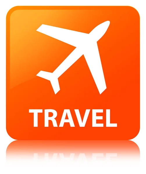 여행 (비행기 아이콘) 주황색 사각형 버튼 — 스톡 사진