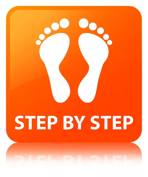 Step by step (footprint icon) orange square button — Stock Photo, Image