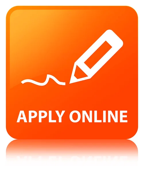 Aplicar on-line (editar ícone caneta) botão quadrado laranja — Fotografia de Stock