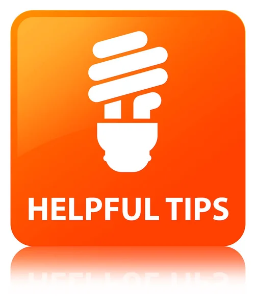Consejos útiles (icono de la bombilla) botón cuadrado naranja —  Fotos de Stock