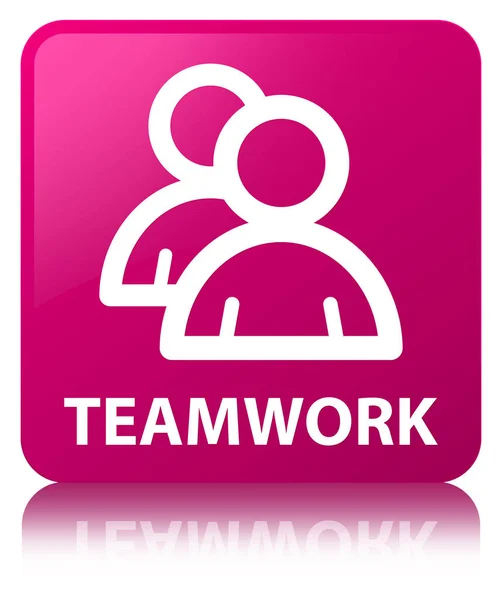Teamwork (group icon) pink square button — Stock Photo, Image