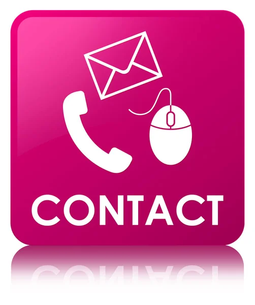 Επικοινωνία (τηλέφωνο, email και ποντίκι εικονίδιο) ροζ τετράγωνο κουμπί — Φωτογραφία Αρχείου