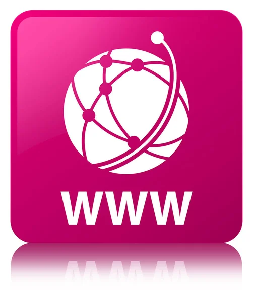 Pulsante quadrato rosa WWW (icona della rete globale) — Foto Stock