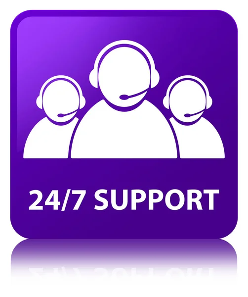 24 / 7 Supporto (icona del team di assistenza clienti) pulsante quadrato viola — Foto Stock