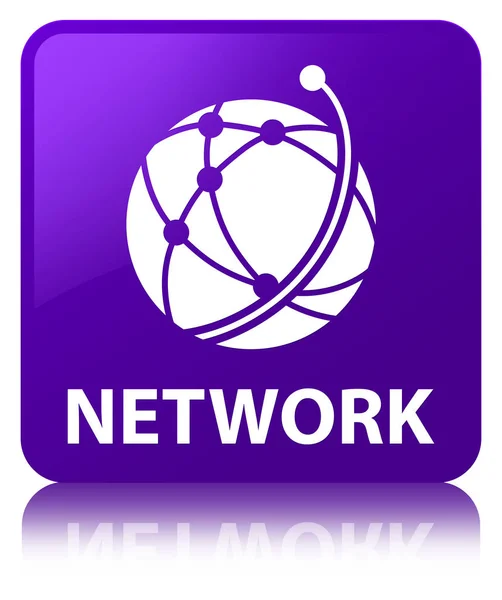 Red (icono de red global) botón cuadrado púrpura — Foto de Stock