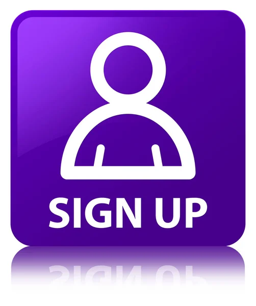 Кнопка Sign up (значок участника) пурпурной квадратной формы — стоковое фото